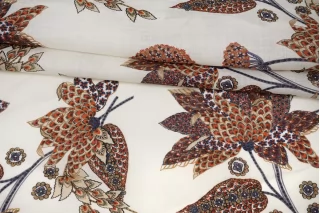 Лён плательно-костюмный Цветочный орнамент на молочном Н003 EE66 14022604