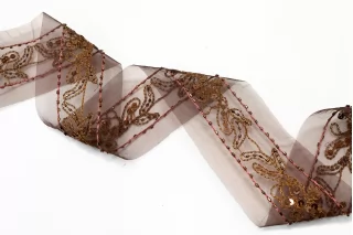 Тесьма декоративная с вышивкой и бисером тёмно-винная 7 см ST2 25022653