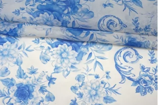 Шифон шёлковый Голубые цветы BNC H28/1 N50 26032623