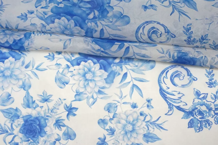 Шифон шёлковый Голубые цветы BNC H28/1 N50 26032623