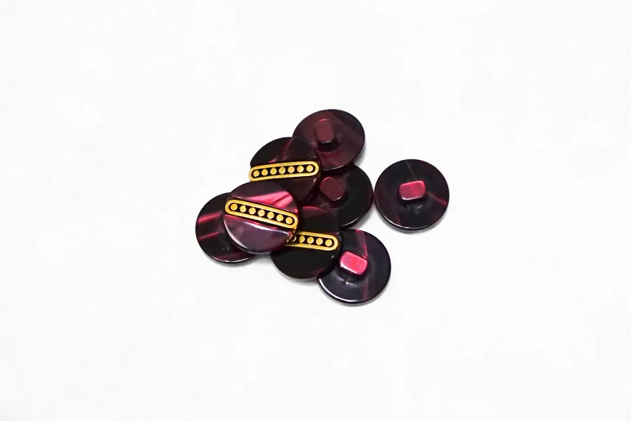 Пуговица пластиковая на ножке Бордовая с золотой вставкой 15 мм  (S-3)  26112524