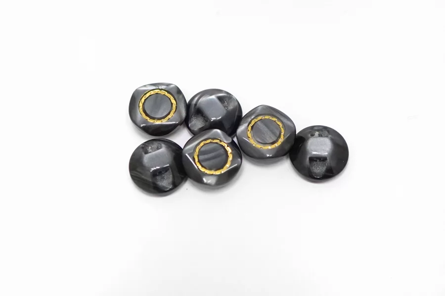 Пуговица пластиковая на ножке Серая с золотой вставкой 12 мм  (S-3)  26112539