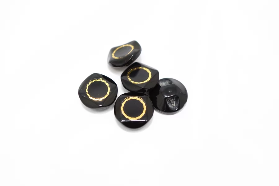 Пуговица пластиковая на ножке Черная с золотой вставкой 12 мм  (S-3)  26112541