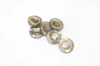 Пуговица пластиковая на ножке Серая с золотой вставкой 15 мм  (S-3)  26112544