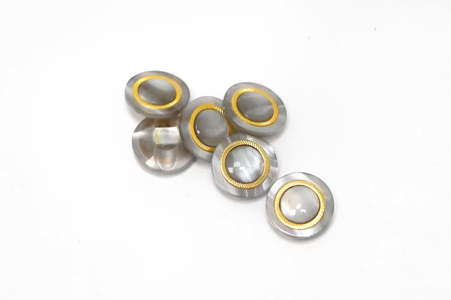 Пуговица пластиковая на ножке Серая с золотой вставкой 15 мм  (S-3)  26112544