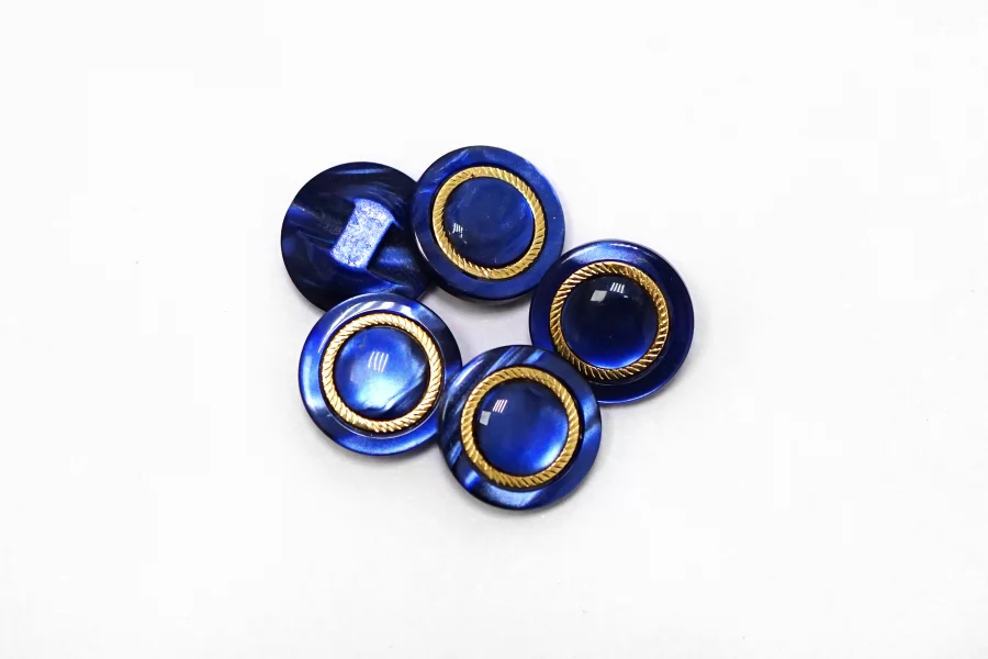 Пуговица пластиковая на ножке Синяя с золотой вставкой 15 мм  (S-3)  26112547