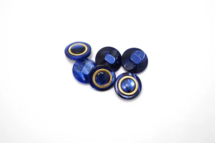 Пуговица пластиковая на ножке Синяя с золотой вставкой 12 мм  (S-3)  26112548