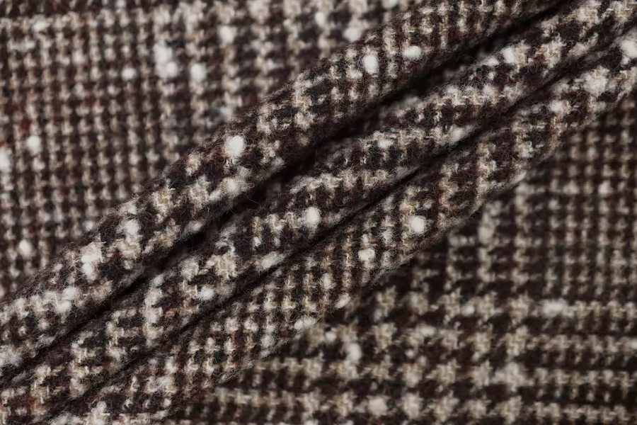 Пальтовая шерсть с альпакой Винно-чёрно-бежевая клетка-гленчек BL H56 EE60 10022652