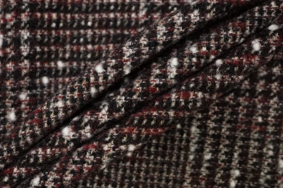 Пальтовая шерсть с альпакой Вишнёво-чёрно-белая клетка-гленчек BL H56 EE60 10022653