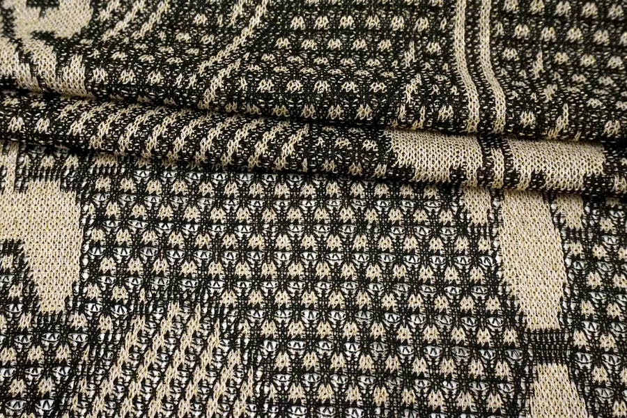 Трикотаж хлопковый с люрексом Чёрно-песочный вензеля FRM H41/1 W00 13022609