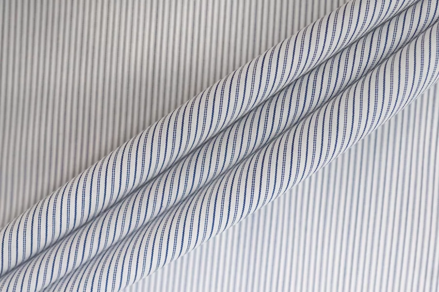 Рубашечный хлопок-стрейч мерсеризованный ALBINI Белый в синюю полоску FRM H5 A40 13022631