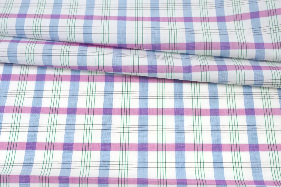 Рубашечный хлопок мерсеризованный ALBINI Клетка бело-розово-голубая FRM H6/1 B40 13022658