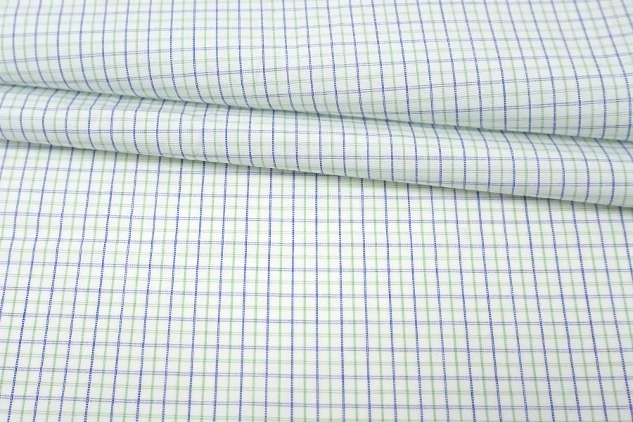 Рубашечный хлопок ALBINI Бело-сине-зелёный в клетку FRM H6\1 B30 13022670