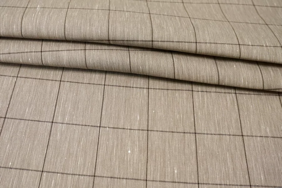 Вискоза со льном костюмно-плательная Бежевая в клетку FRM H16/3 F20 13022685