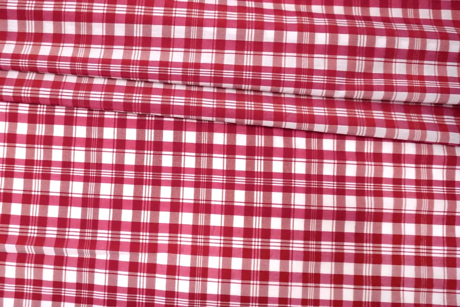 Рубашечный хлопок с шёлком Малиново-белая клетка FRM H6\1 B20 13022687