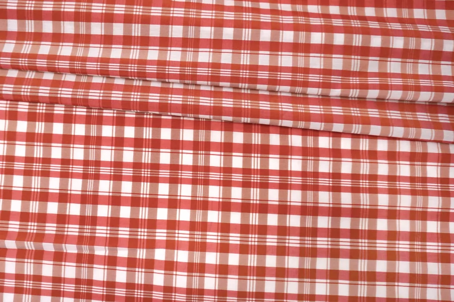 Рубашечный хлопок с шелком Красно-белый в клетку FRM H6\1 B40 14022618