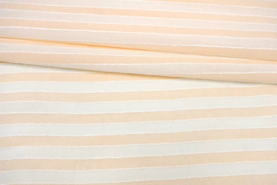 Батист хлопковый фактурный Бело-персиковый в полоску FRM H1/2 A33 14022621