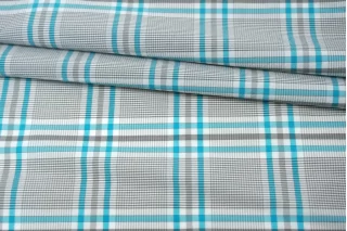Рубашечный хлопок Серо-бело-бирюзовая клетка FRM H6 B30 14022632