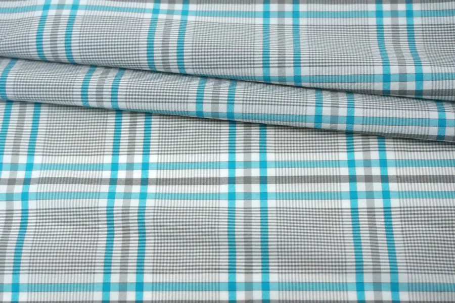 Рубашечный хлопок Серо-бело-бирюзовая клетка FRM H6 B30 14022632
