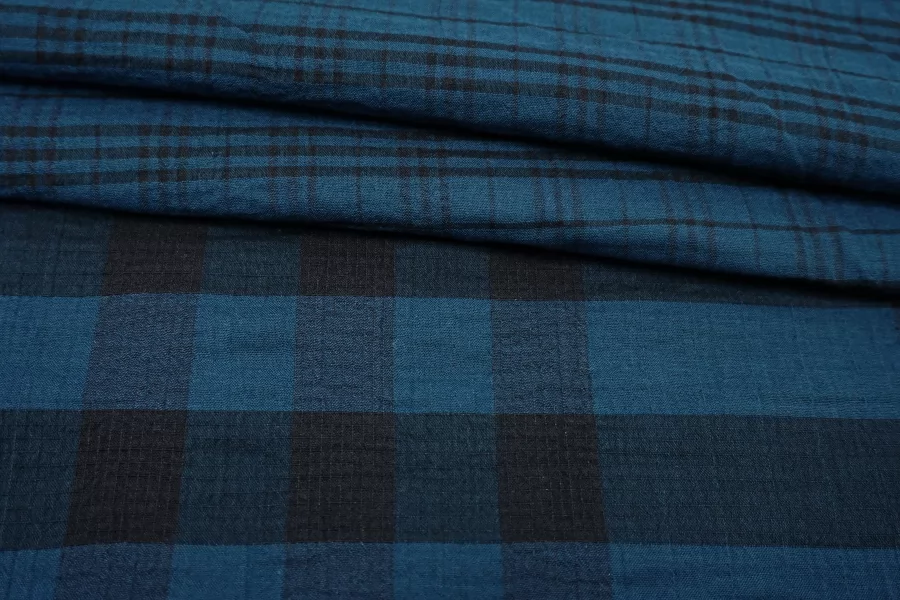 Марлевка хлопковая дабл двухслойная в клетку BURBERRY Чёрно-бирюзовая FRM H8 A33 14022634