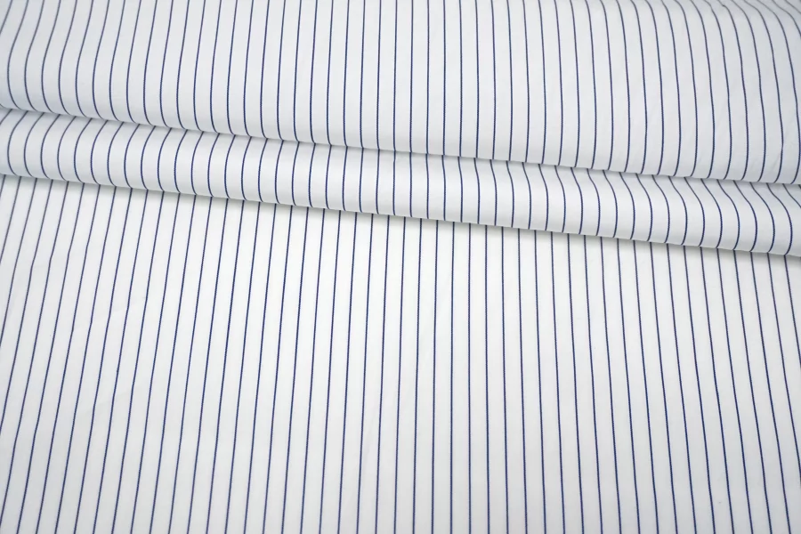 Рубашечный хлопок мерсеризованный ALBINI Белый в синюю полоску FRM H5 A50 14022638
