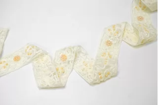 Тесьма декоративная на сетке белая расшитая бисером и пайетками 4 см ST2 25022650