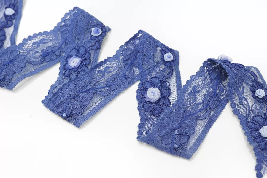 Кружево синее с розочками 3,5 см ST1 25022641