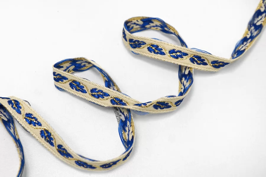 Тесьма декоративная ALTA MODA Бежево-синяя с люрексом 1 см ST1 25022643