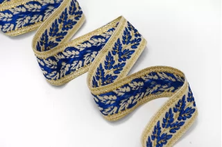 Тесьма декоративная бежево-синяя с люрексом 2,8 см ST1 25022644