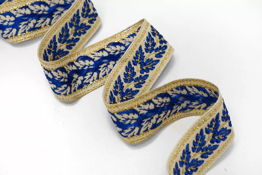 Тесьма декоративная бежево-синяя с люрексом 2,8 см ST1 25022644